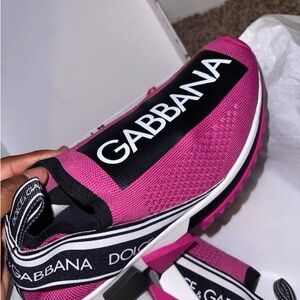 Dolce & Gabbana Women's Fuchsia Logo Knit Slip-On Sneakers size 36.5